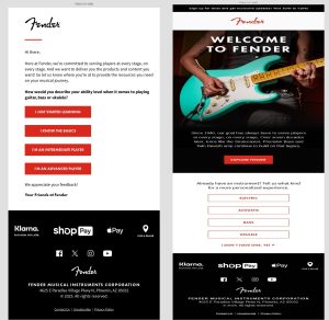 Fender welcome emails 