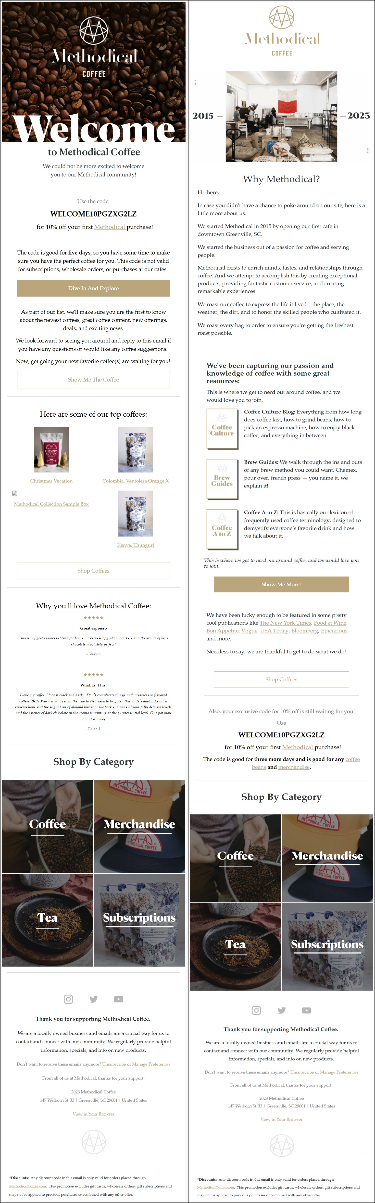 2-series welcome campaign from Methodical Coffee