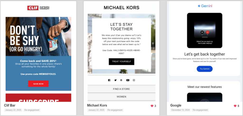 Examples of re-engagement campaigns

