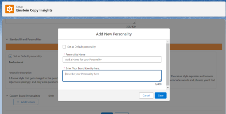 Einstein copy insights add new personality
