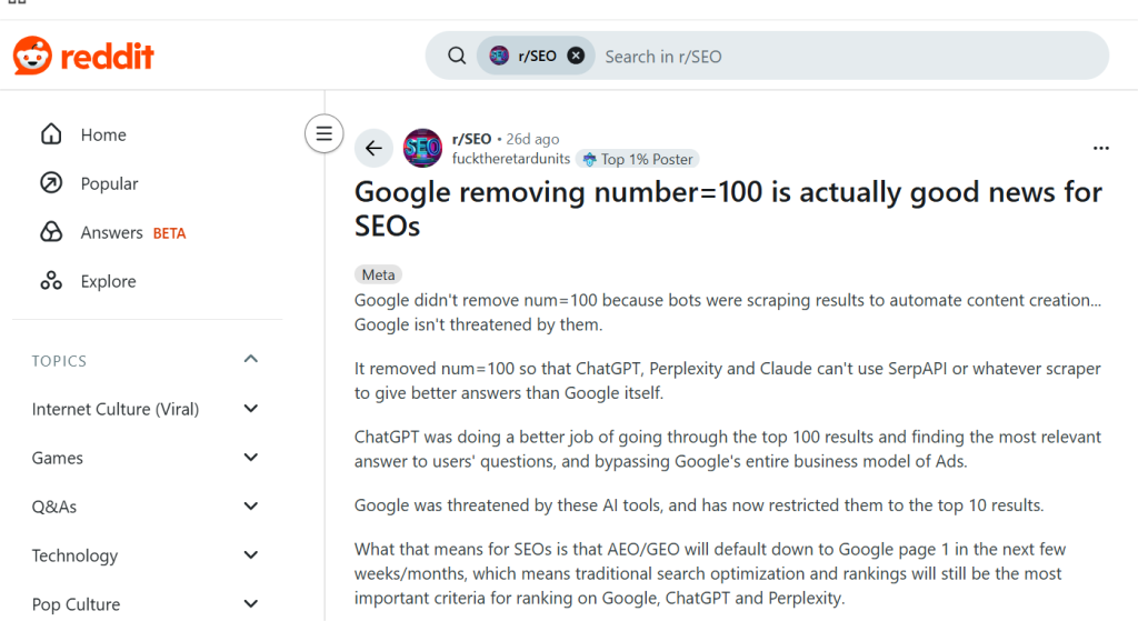 Reddit SEO thread