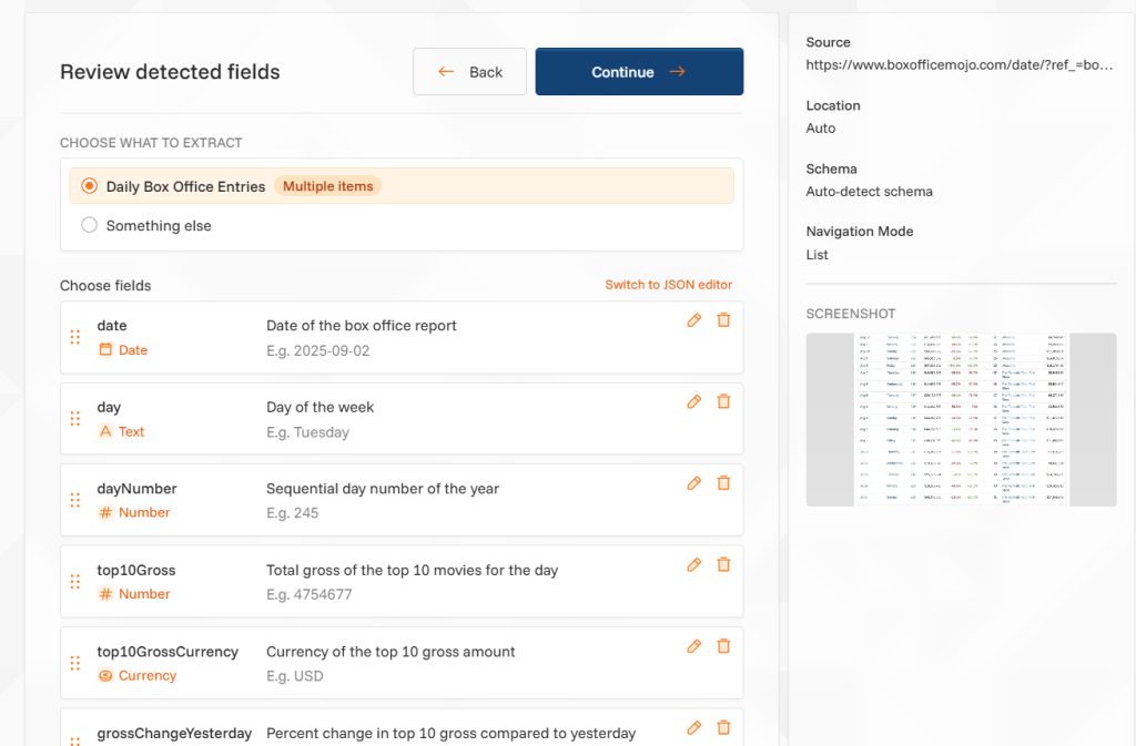 Choose fields to extract