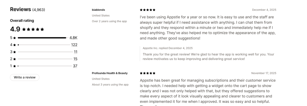 Appstle ratings and reviews
