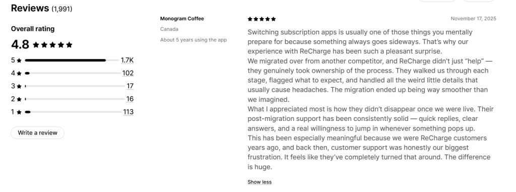 Recharge ratings and reviews
