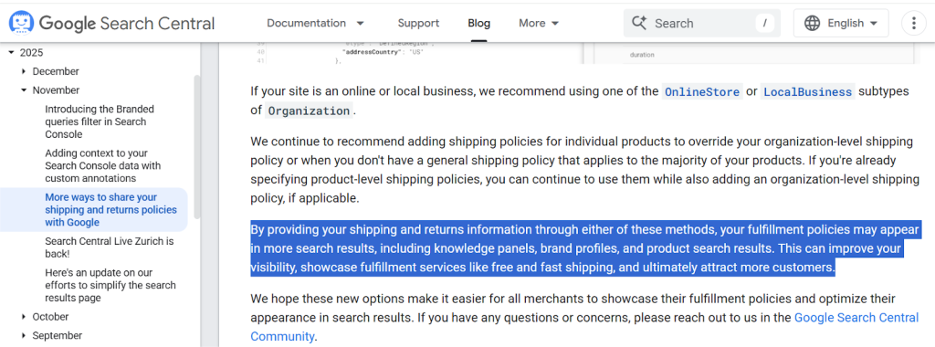 merchants’ shipping and returns policies with Google
