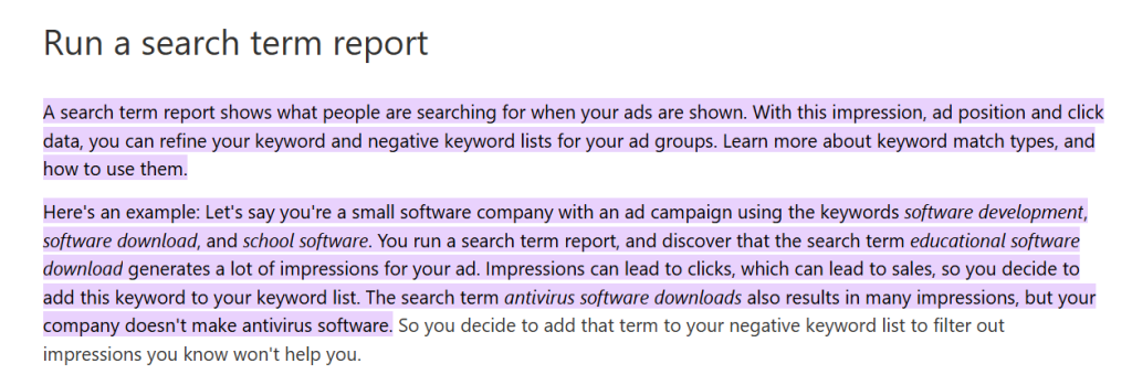 Microsoft search term report