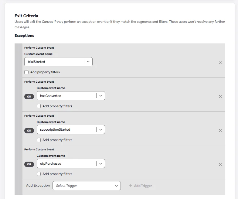 Exit criteria in Braze