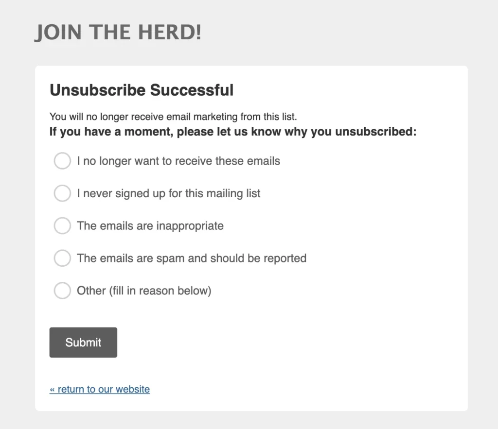 Email unsubscribe example