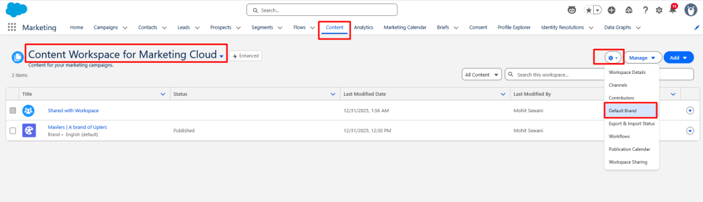 Setting brand default in MCN