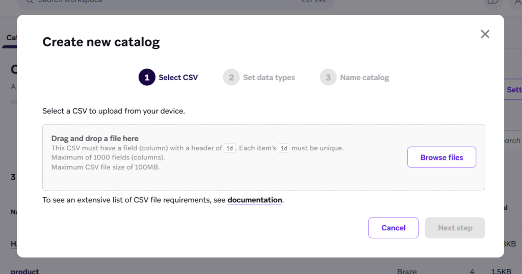create catalogs in braze