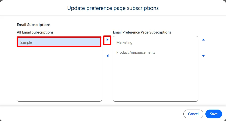 Update preference page subscriptions