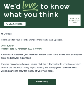 Post purchase survey email