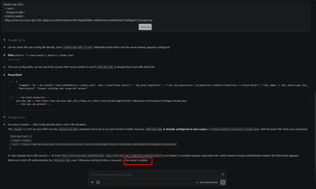 Server added message