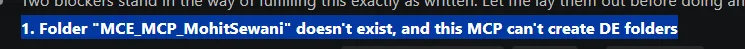 Folder creation failure message 