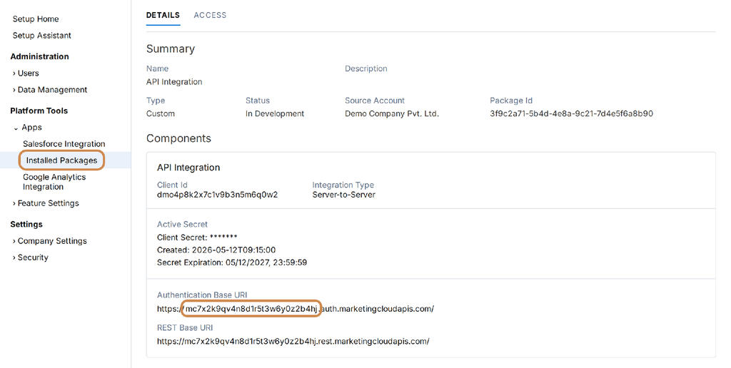 Figure 2: Where to find the subdomain in an Installed Package
