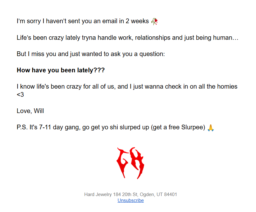 email from Hard Jewelry