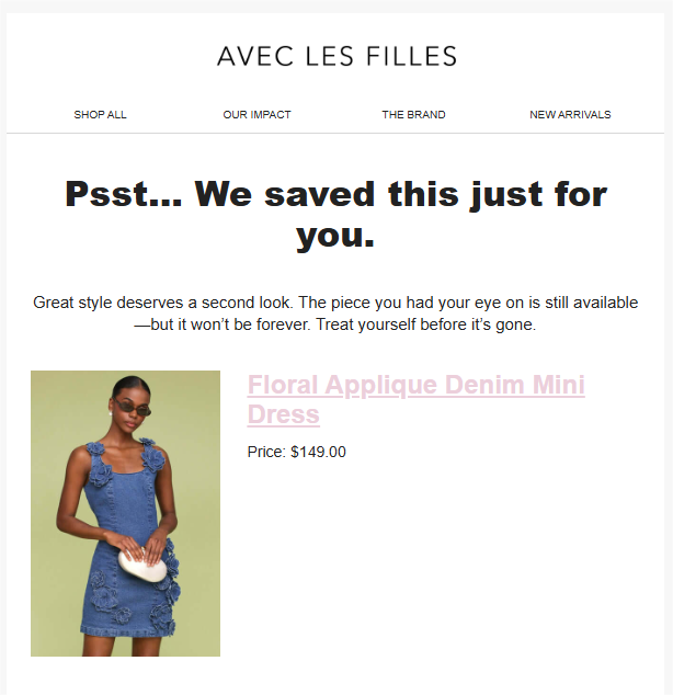  product images, names, prices, and direct links in email copy 
