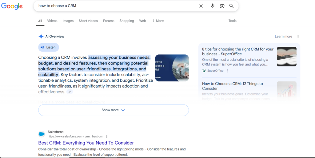 Google AI overview sample
