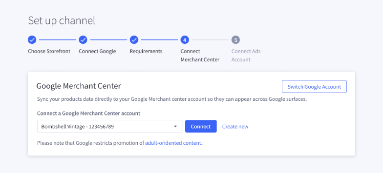 linking Google Merchant Center account 